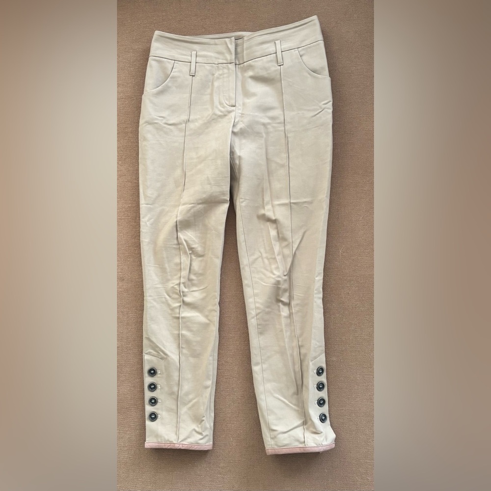 Massimo Dutti Cream Pants with Leather Detail